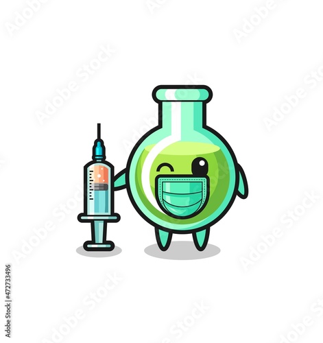 lab beakers mascot as vaccinator