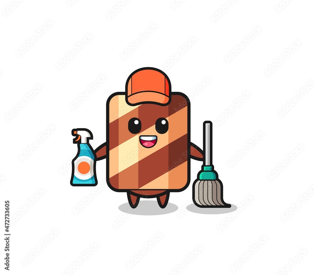 cute wafer roll character as cleaning services mascot