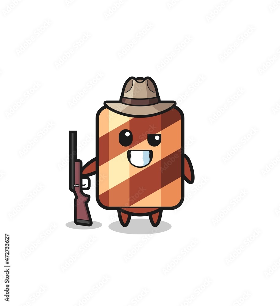 wafer roll hunter mascot holding a gun