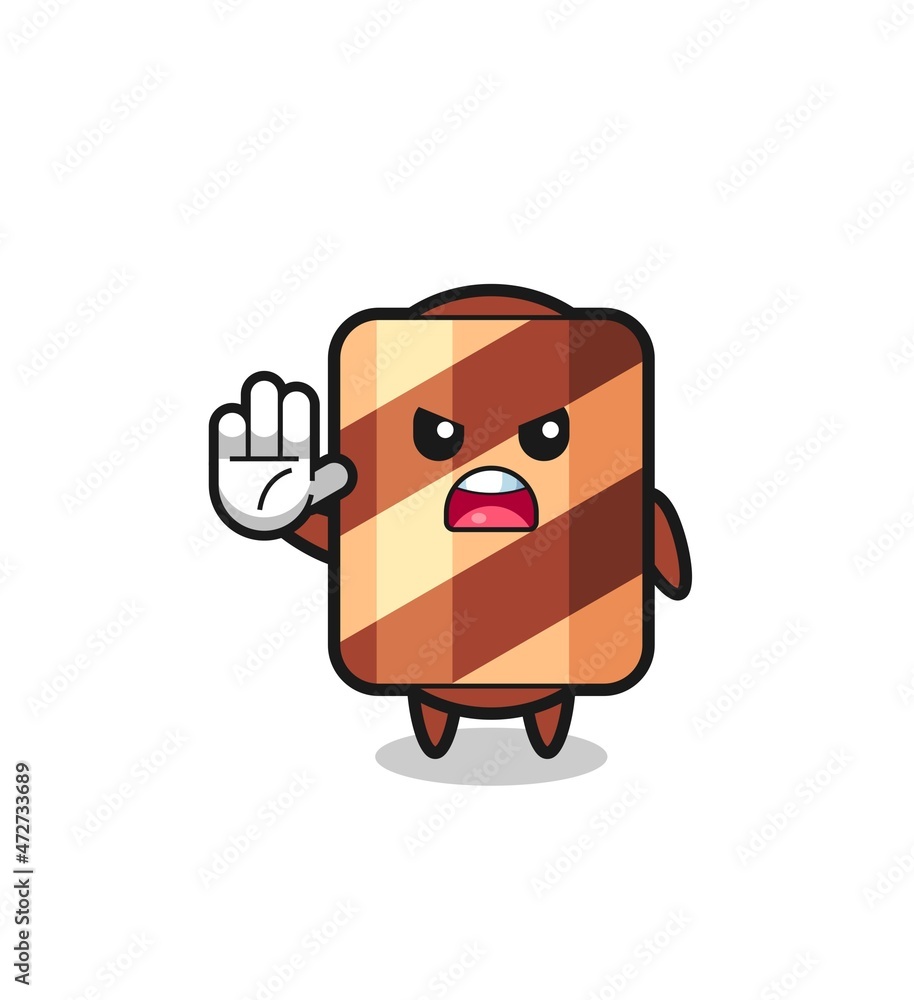 wafer roll character doing stop gesture