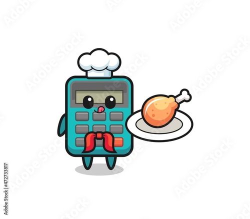 calculator fried chicken chef cartoon character