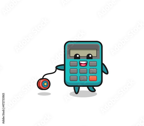 cartoon of cute calculator playing a yoyo