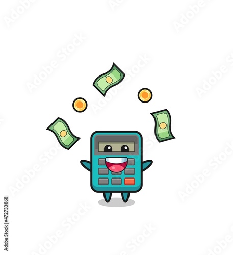 illustration of the calculator catching money falling from the sky