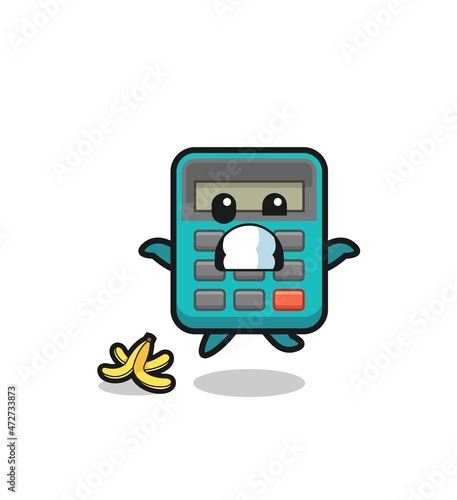 calculator cartoon is slip on a banana peel