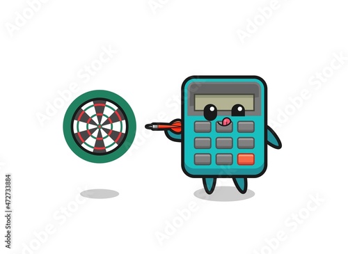 cute calculator is playing dart