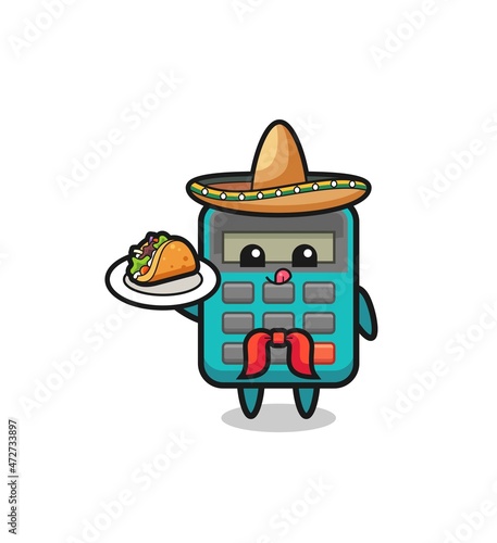 calculator Mexican chef mascot holding a taco