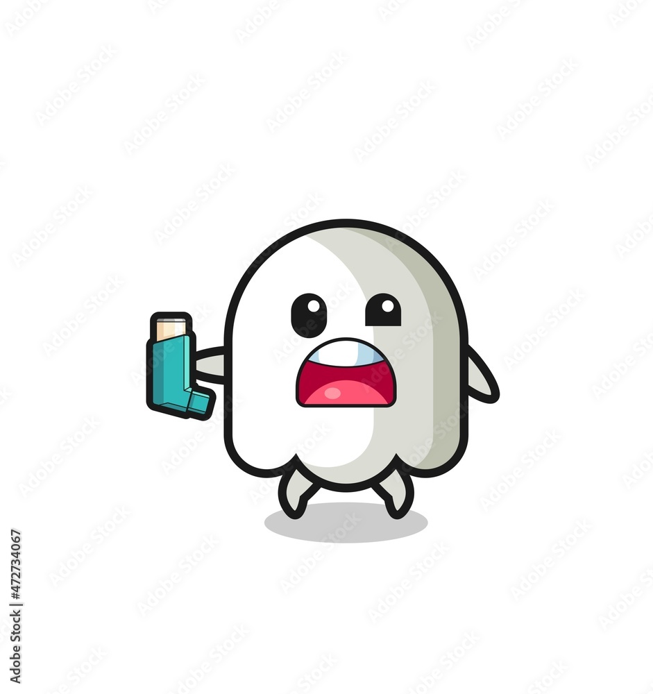 ghost mascot having asthma while holding the inhaler ghost mascot having asthma while holding the inhaler
