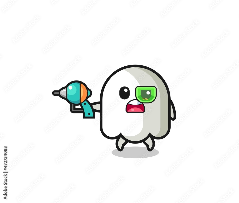 Obraz premium cute ghost holding a future gun
