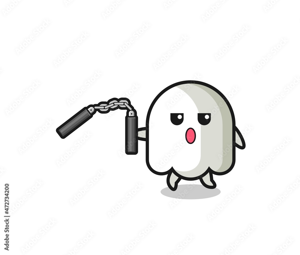 cartoon of ghost using nunchaku
