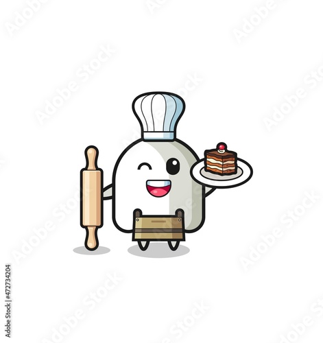 ghost as pastry chef mascot hold rolling pin
