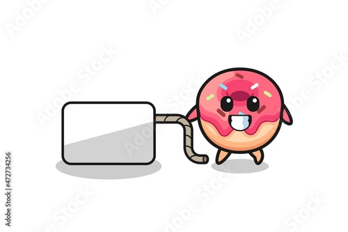 doughnut cartoon is pulling a banner