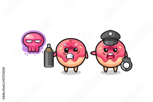 doughnut cartoon doing vandalism and caught by the police