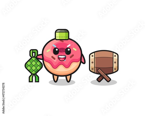 doughnut muslim character are celebrating Eid Al Fitr