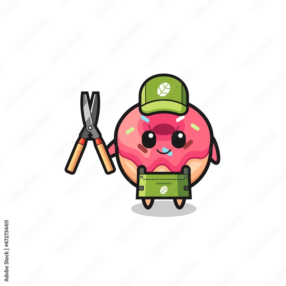 cute doughnut as gardener mascot cute doughnut as gardener mascot