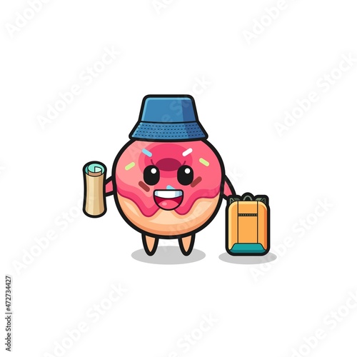 doughnut mascot character as hiker