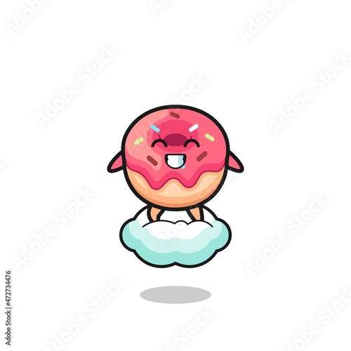 cute doughnut illustration riding a floating cloud