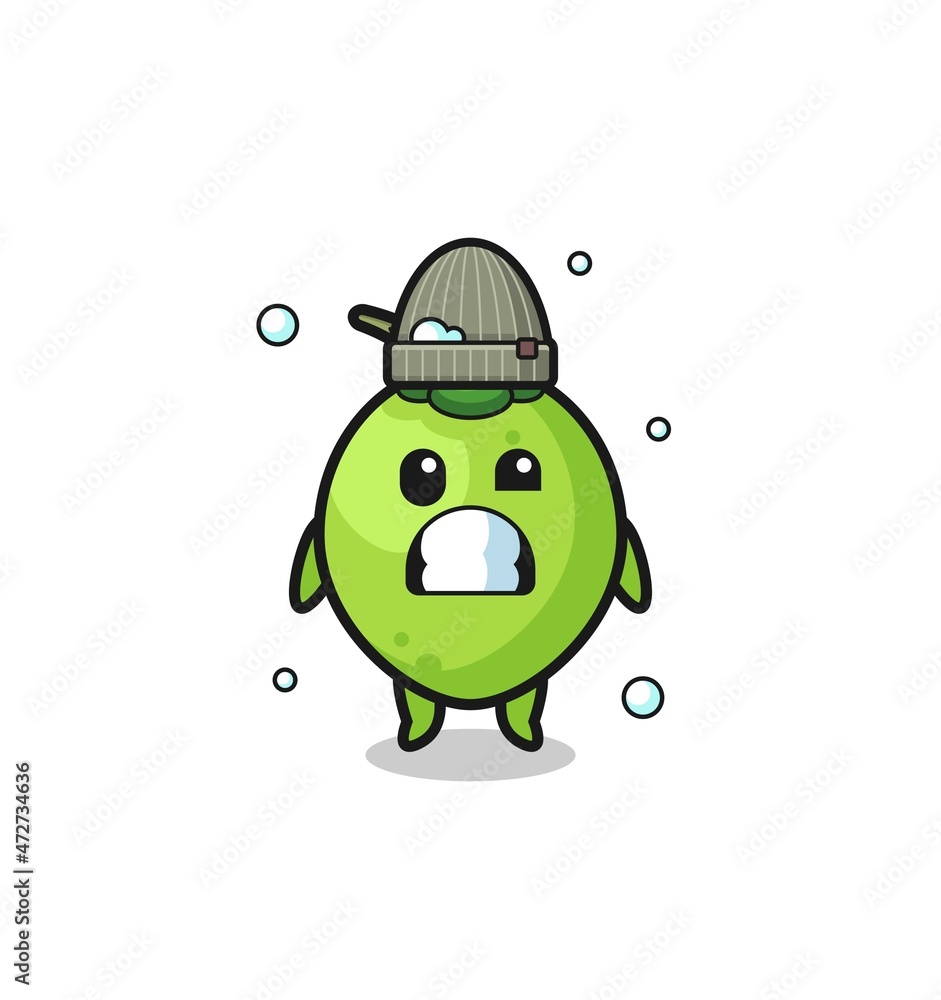 Obraz premium cute cartoon coconut with shivering expression