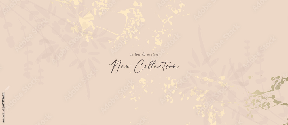 Hand drawn florals on chic blush pink gold rustic background