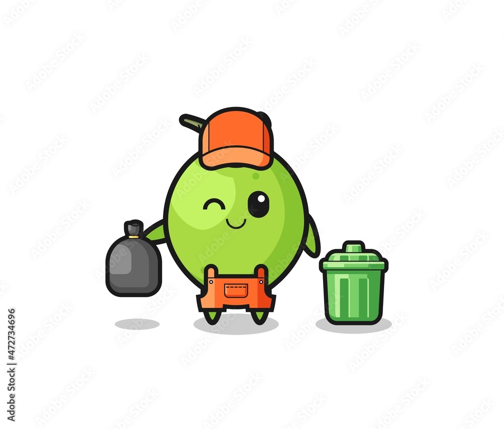 the mascot of cute coconut as garbage collector the mascot of cute coconut as garbage collector