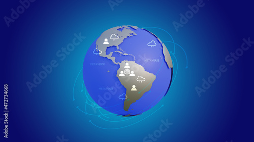 A stylized 3D rendered illustration of a planet earth with cloud computing and big data icons.