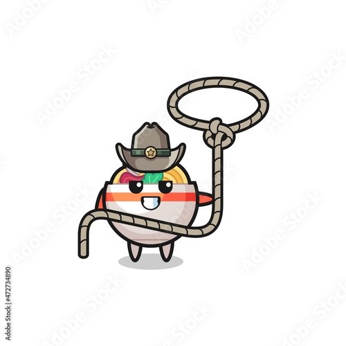 the noodle bowl cowboy with lasso rope
