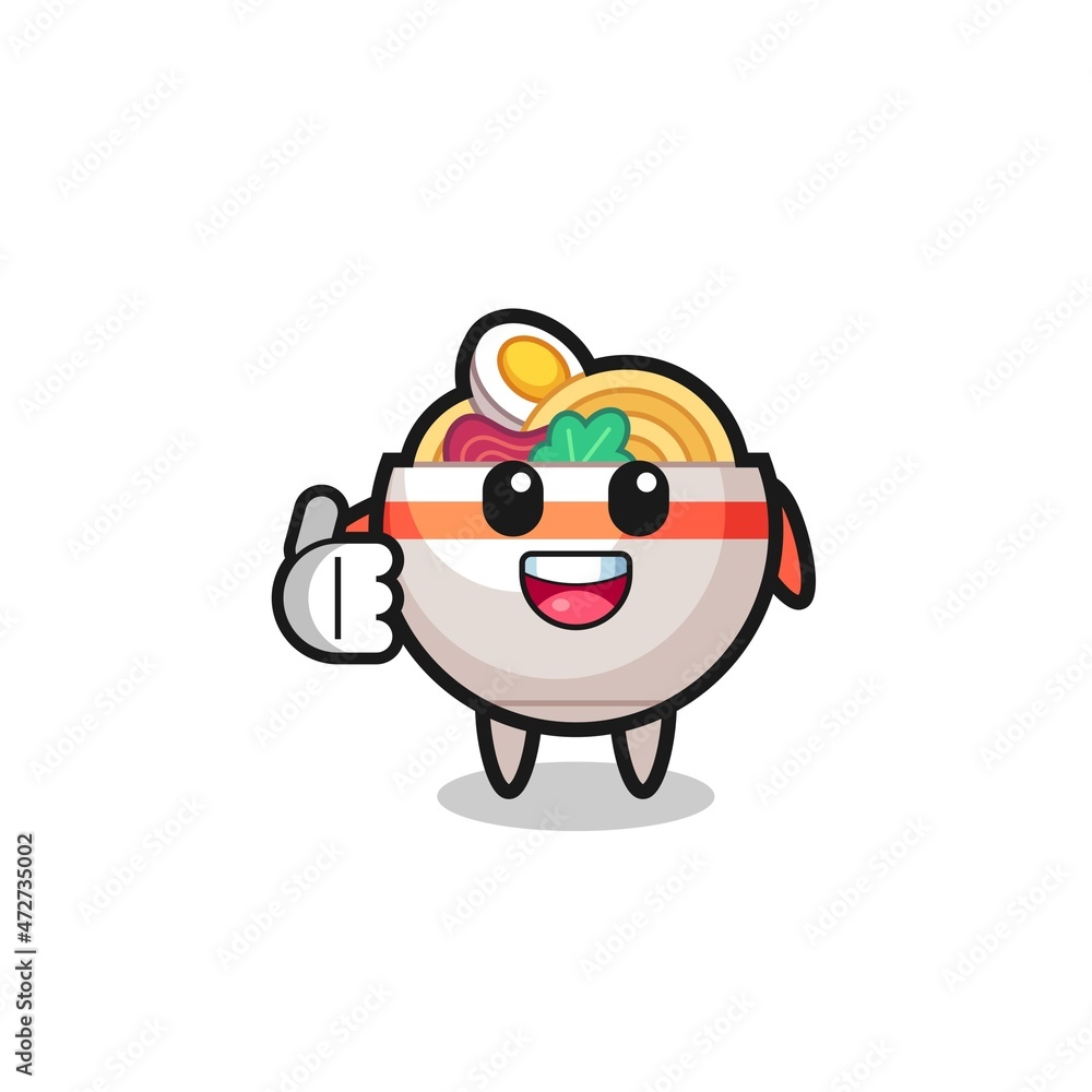 noodle bowl mascot doing thumbs up gesture