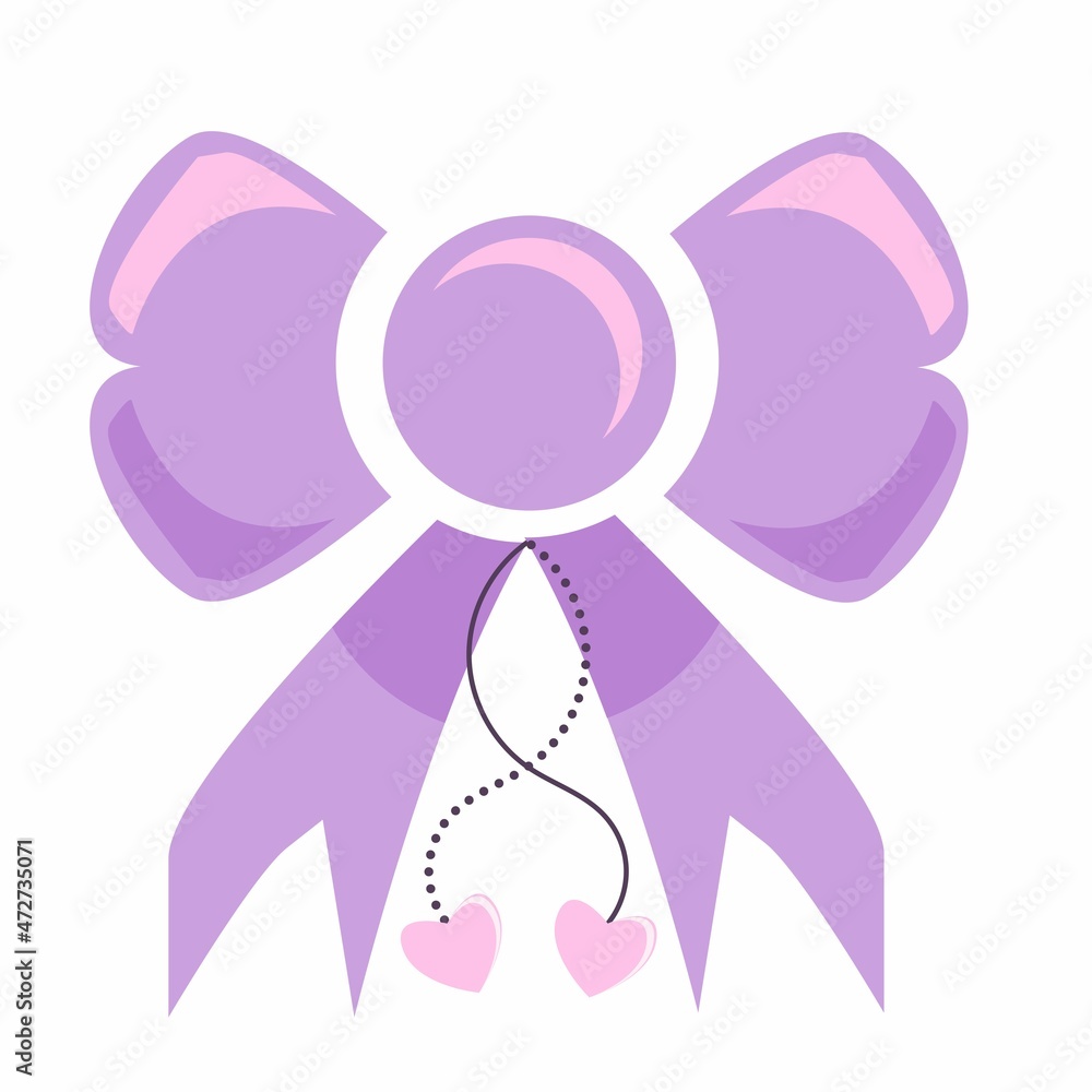 Pink Bow of Ribbon with Two Hearts 