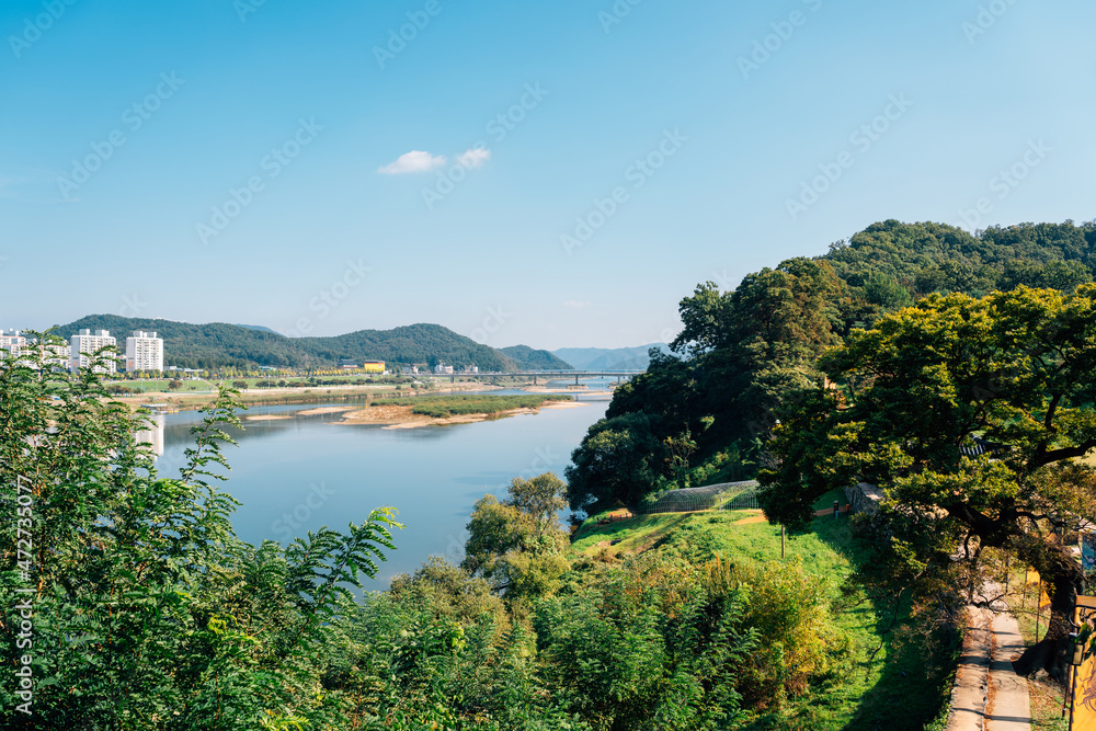 View of Gongsanseong fortress and Geumgang river park in Gongju, Korea