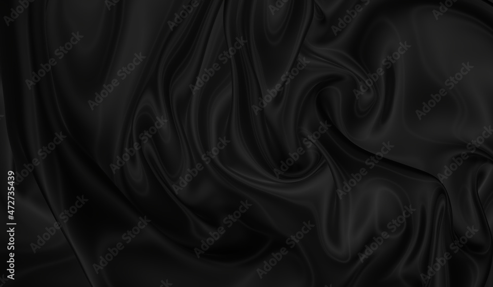 Obraz premium Beautiful flowing fabric of black wavy silk or satin. 3d rendering image.