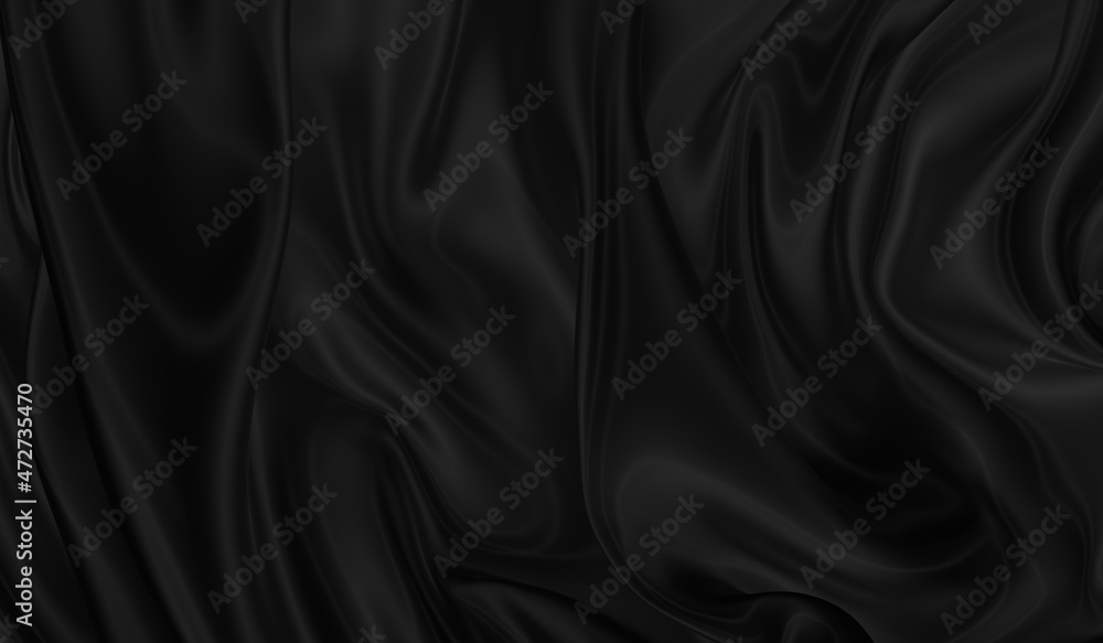 Beautiful flowing fabric of black wavy silk or satin. 3d rendering image. Beautiful flowing fabric of black wavy silk or satin. 3d rendering image.