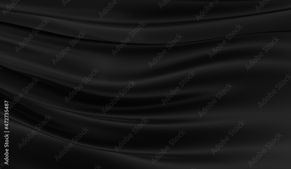 Beautiful flowing fabric of black wavy silk or satin. 3d rendering image. Beautiful flowing fabric of black wavy silk or satin. 3d rendering image.