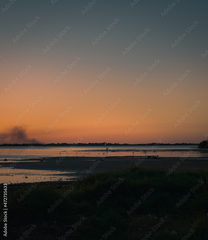 Sunset on destroyed river Sunset on destroyed river