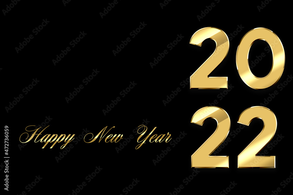 Happy new year 2022 text design. Greeting illustration with golden numbers. Happy New Year 2022 greeting card and poster design. Happy new year 2022 text design. Greeting illustration with golden numbers. Happy New Year 2022 greeting card and poster design.