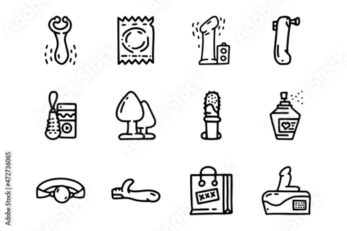 Sex toys line vector doodle simple icon set