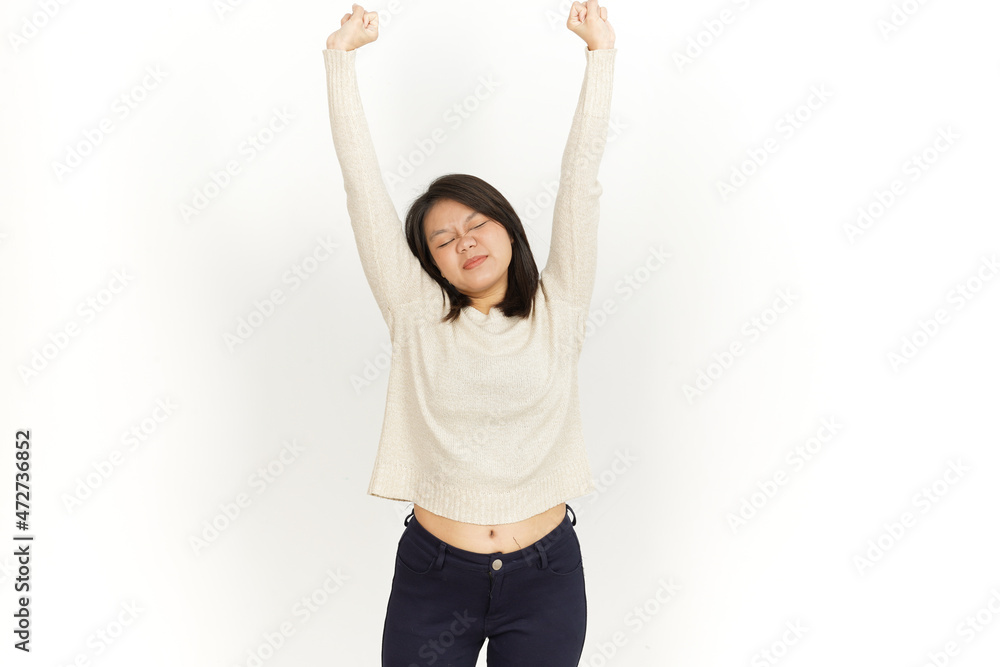 Wake Up Stretch of Beautiful Asian Woman Isolated On White Background Wake Up Stretch of Beautiful Asian Woman Isolated On White Background