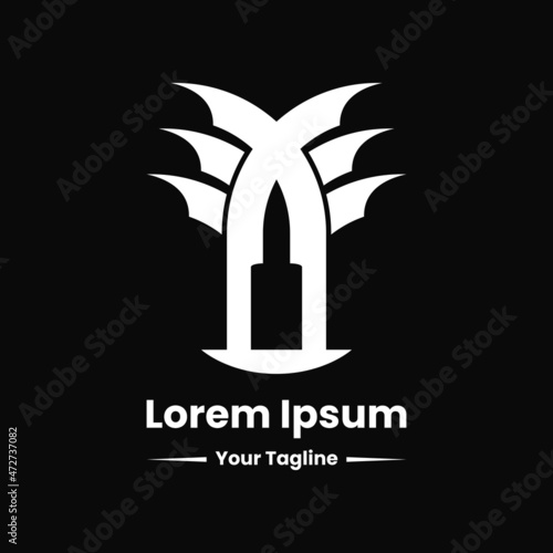 wings and bullet logo concept. monogram, silhlouette, flat, simple and modern logotype. suitable for logo icon, symbol and sign