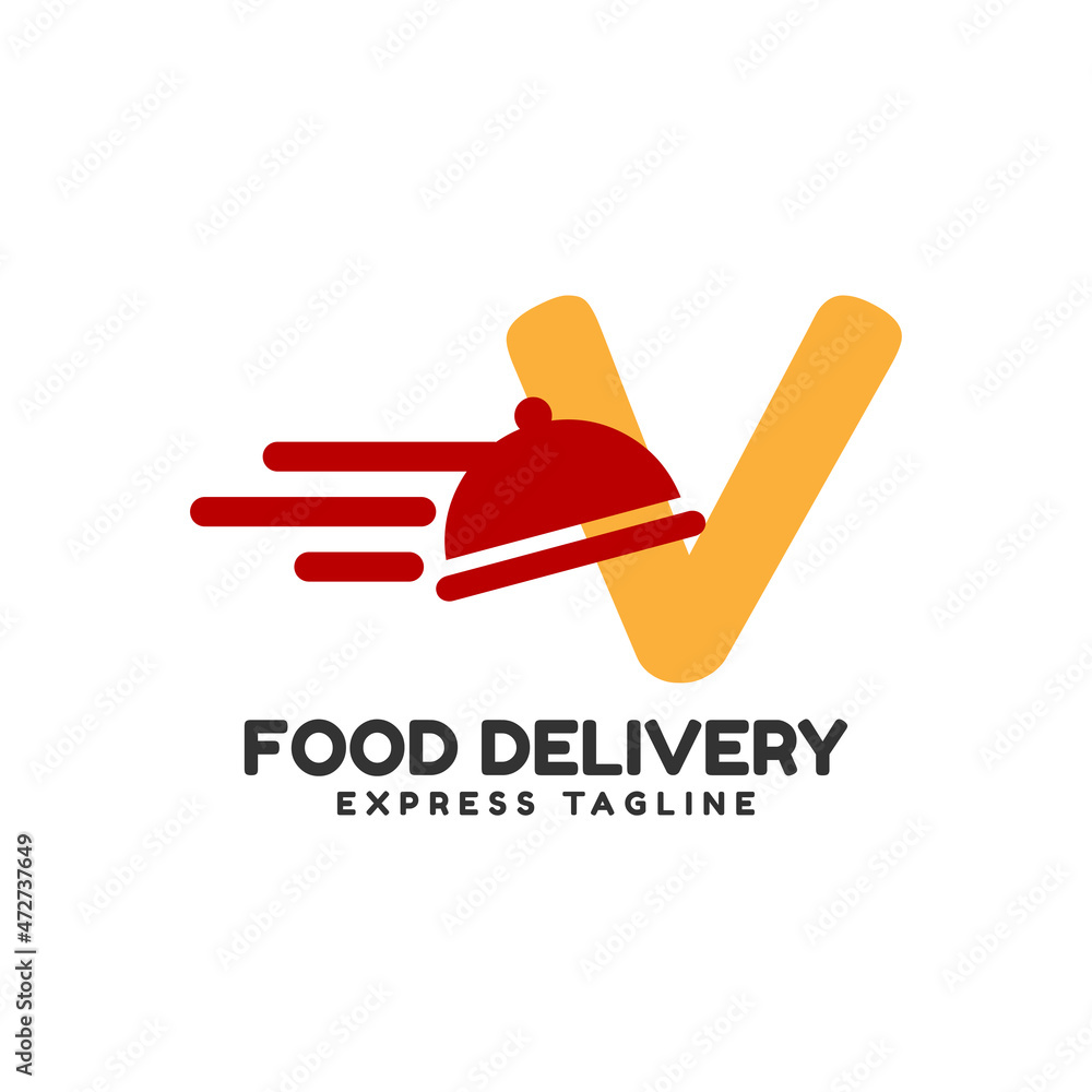 letter V express food delivery vector initial logo design letter V express food delivery vector initial logo design