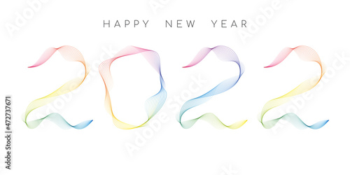 Happy new year 2022 holiday vector illustration by colorful pastel wavy lines numbers 2022 isolated on white background for festive poster or banner design