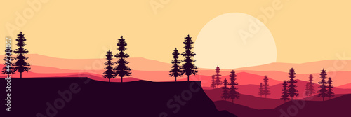 landscape mountain flat design vector illustration good for web banner, blog banner, wallpaper, background template, adventure design, tourism poster design, backdrop design