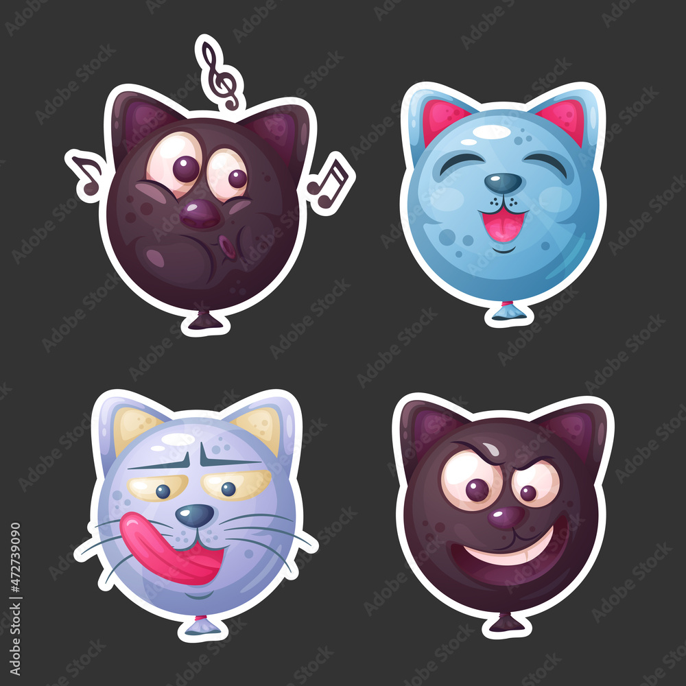 Set of stickers. Balloons cats.