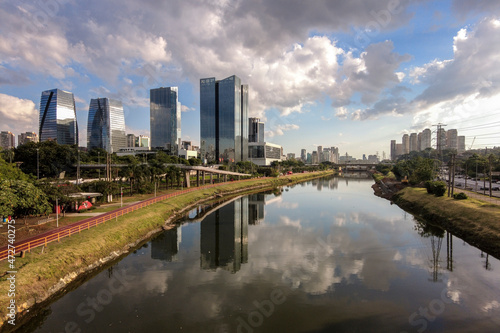 Modern office buildings and Pinheiros River in Sao Paulo city, Brazil. © AlfRibeiro