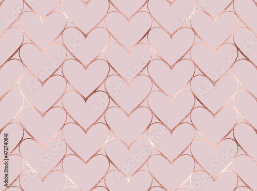 Minimal rose gold glitter hearts seamless pattern.