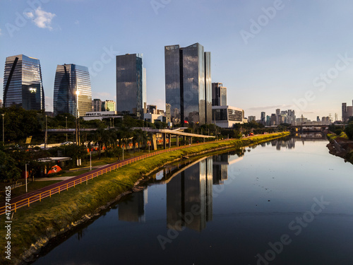 Modern office buildings and Pinheiros River in Sao Paulo city, Brazil.