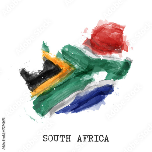South africa flag watercolor painting and color splatter on white isolated background . Vector .