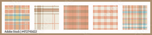 Gender neutral seamless plaid vector pattern collection. Gingham baby color checker background set. Woven tweed all over print. 
