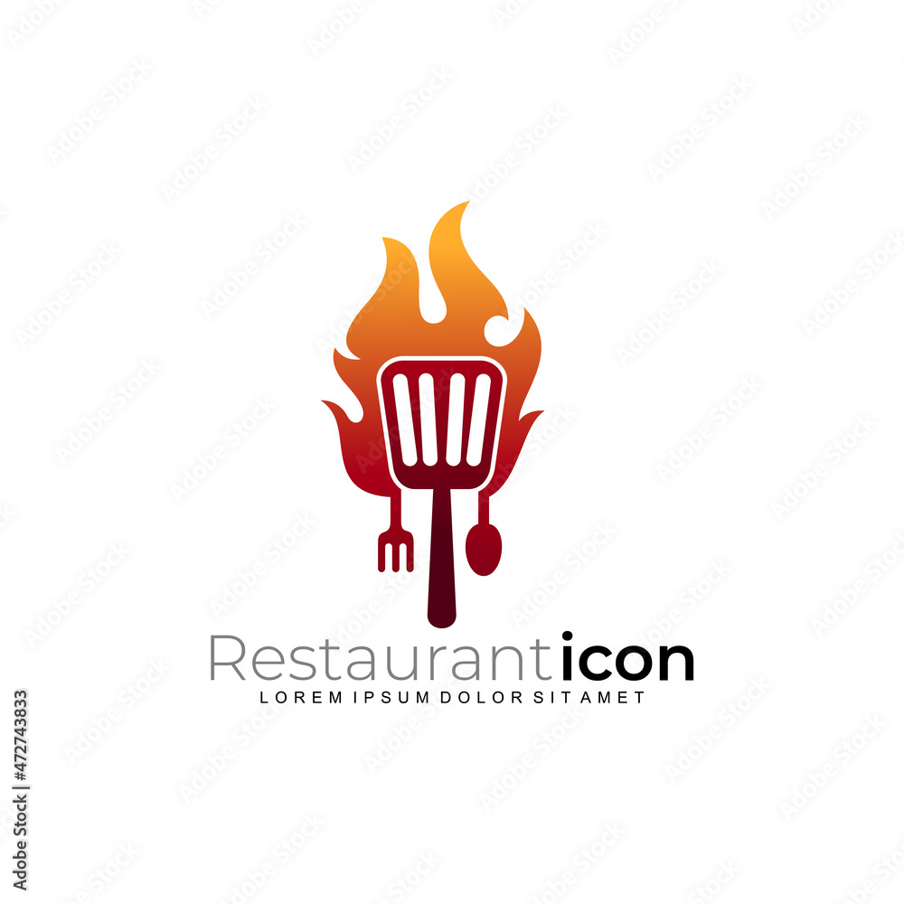 Barbecue logo with fire design combination, spatula logo and fire icon Barbecue logo with fire design combination, spatula logo and fire icon
