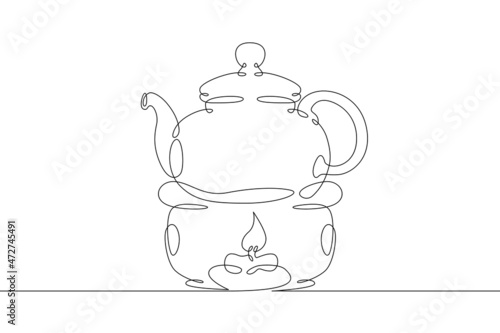 One continuous line.Kettle . Tableware. Teapot. Dishes .Pot.One continuous drawing line logo isolated minimal illustration.