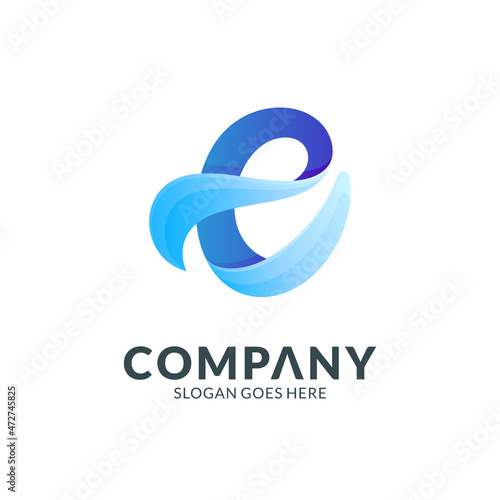blue letter e logo, simple wave vector icon