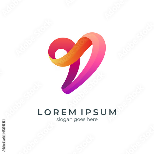 infinity love logo in gradient colors, abstract heart vector