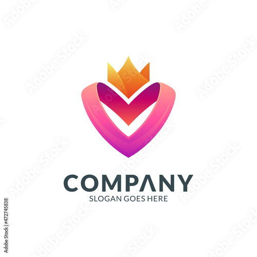 logo template of heart with a crown in gradient colors